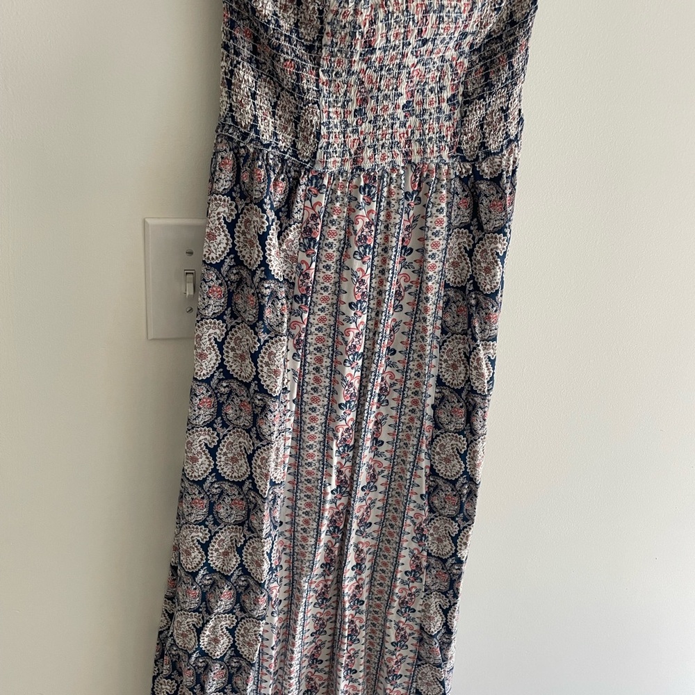 Japna Blue and Pink Ruched Smocked Midi Sundress - Picture 3 of 5